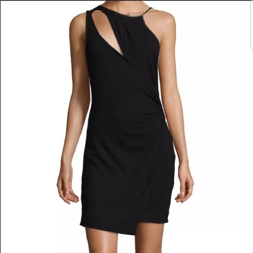 Green lined off shoulder little black dress